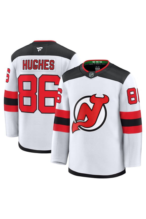Men's Fanatics Jack Hughes White New Jersey Devils Away Premium Jersey