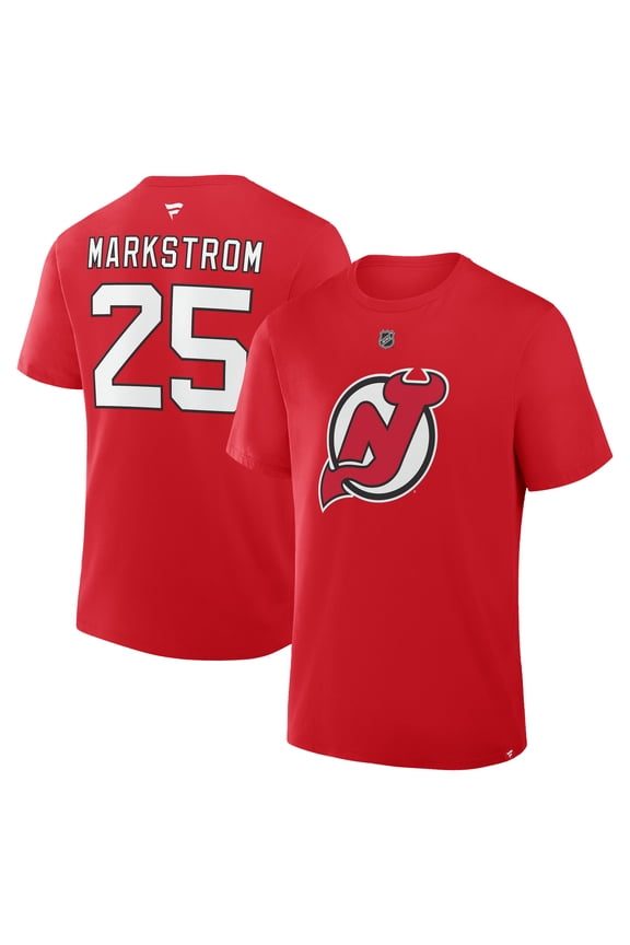 Men's Fanatics Jacob Markstrom Red New Jersey Devils Authentic Stack Name & Number T-Shirt