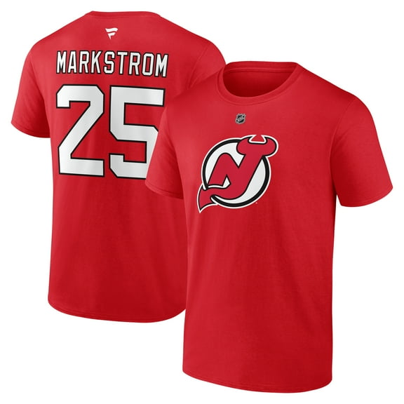 Men's Fanatics Jacob Markstrom Red New Jersey Devils Authentic Stack Name & Number T-Shirt