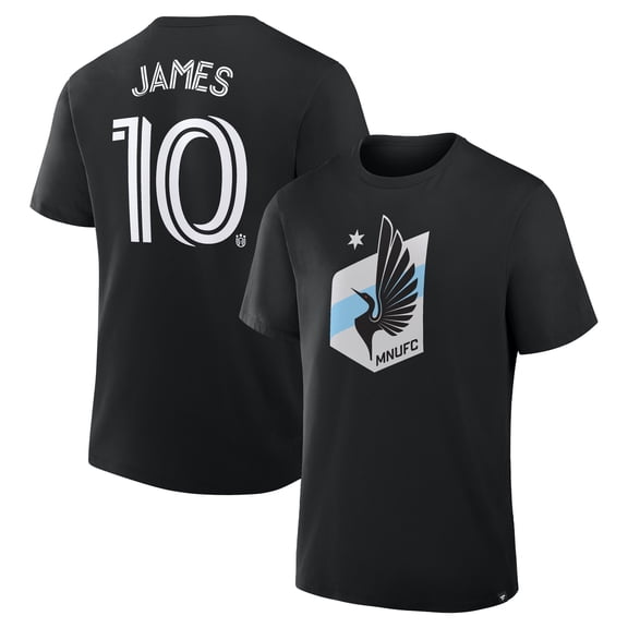 Men's Fanatics James Rodriguez Black Minnesota United FC Authentic Stack Player Name & Number T-Shirt