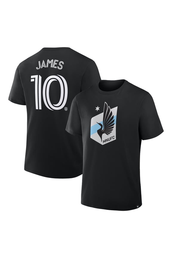 Men's Fanatics James Rodriguez Black Minnesota United FC Authentic Stack Player Name & Number T-Shirt