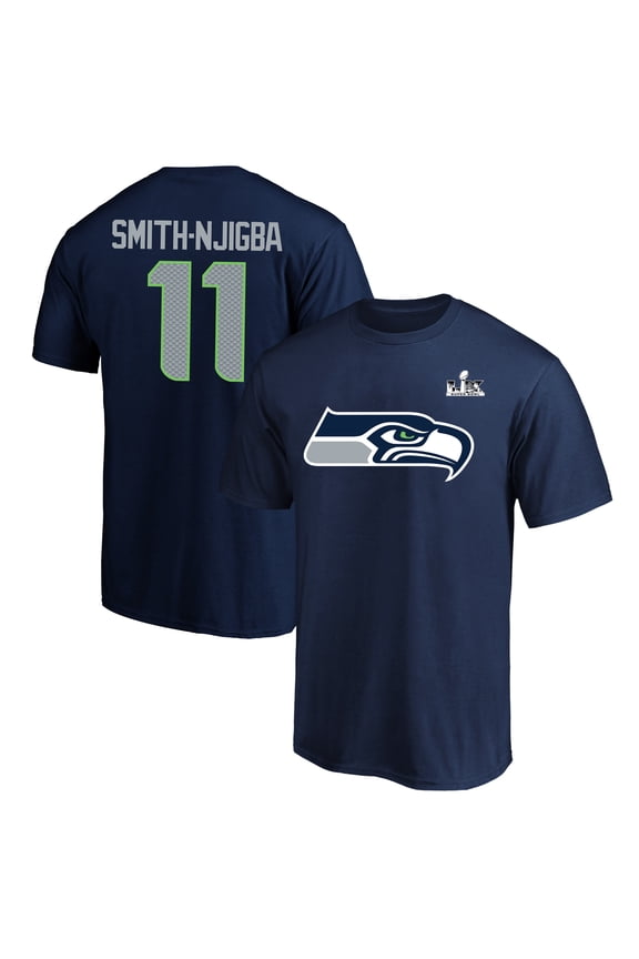 Men's Fanatics Jaxon Smith-Njigba College Navy Seattle Seahawks Super Bowl LX Patch Big & Tall Name & Number T-Shirt