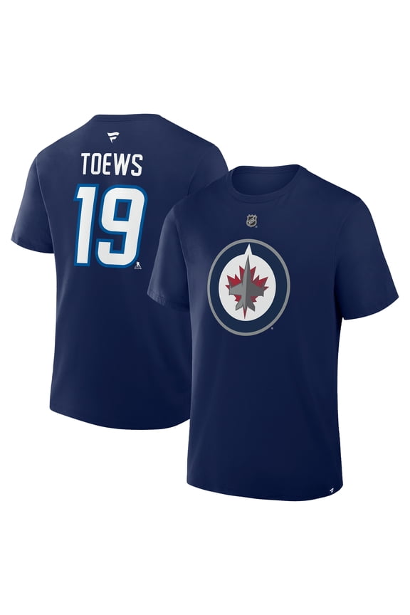 Men's Fanatics Jonathan Toews Navy Winnipeg Jets Authentic Stack Name & Number T-Shirt