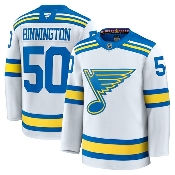 Men's Fanatics Jordan Binnington White St. Louis Blues Away Premium Player Jersey