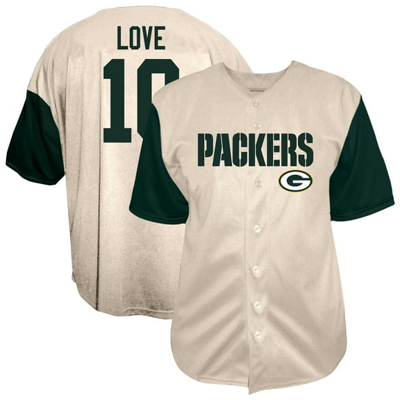 Men's Fanatics Jordan Love Cream Green Bay Packers Big & Tall Baseball Button-Up Shirt