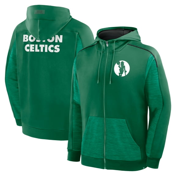 Men's Fanatics Kelly Green Boston Celtics Back Door Cut Play Defender Full-Zip Hoodie