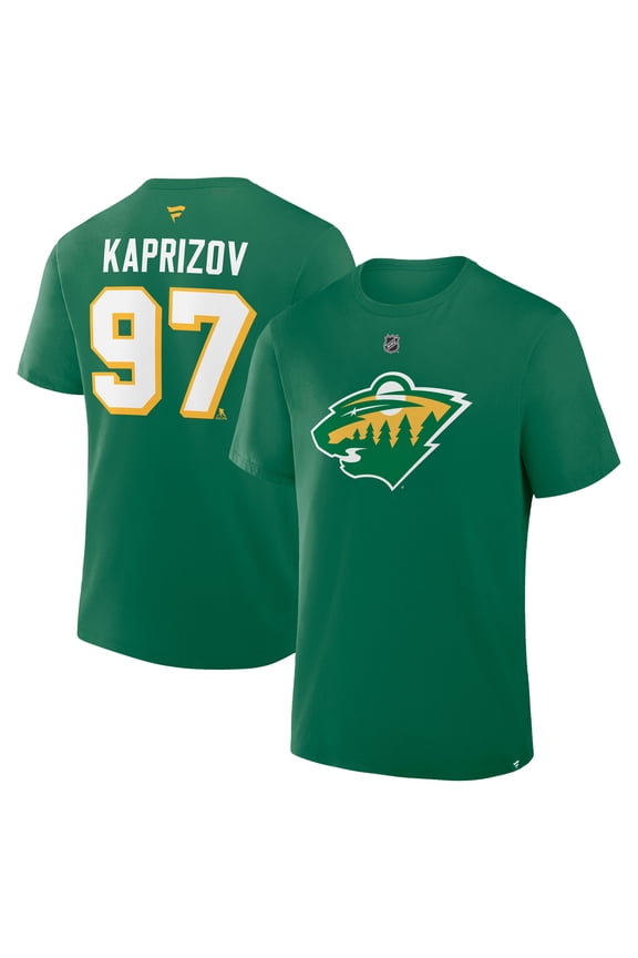 Men's Fanatics Kirill Kaprizov Green Minnesota Wild Authentic Stack Name & Number T-Shirt