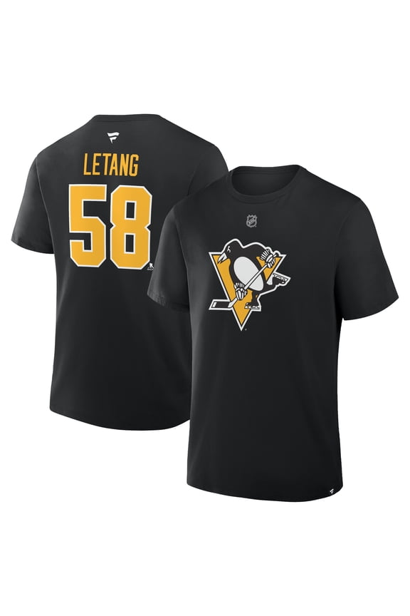 Men's Fanatics Kris Letang Black Pittsburgh Penguins Authentic Stack Name & Number T-Shirt