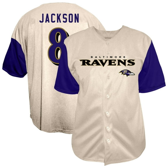 Men's Fanatics Lamar Jackson Cream Baltimore Ravens Big & Tall Baseball Button-Up Shirt