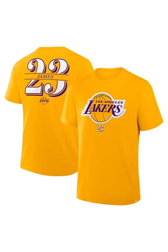 Men's Fanatics LeBron James Gold Los Angeles Lakers In The Paint Name & Number T-Shirt