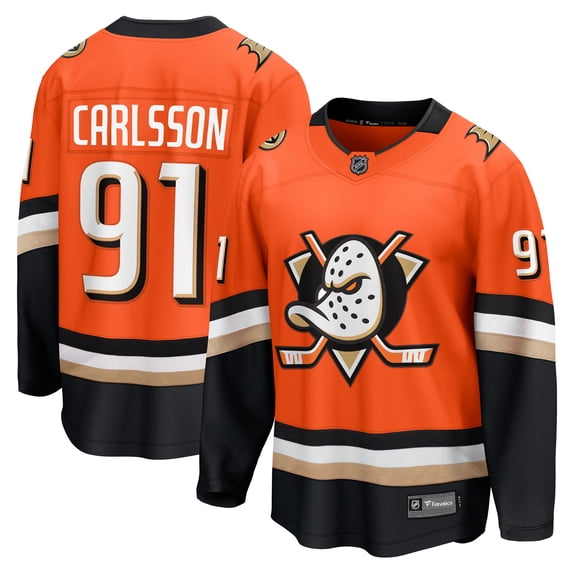 Men's Fanatics Leo Carlsson Orange Anaheim Ducks Home Breakaway Jersey