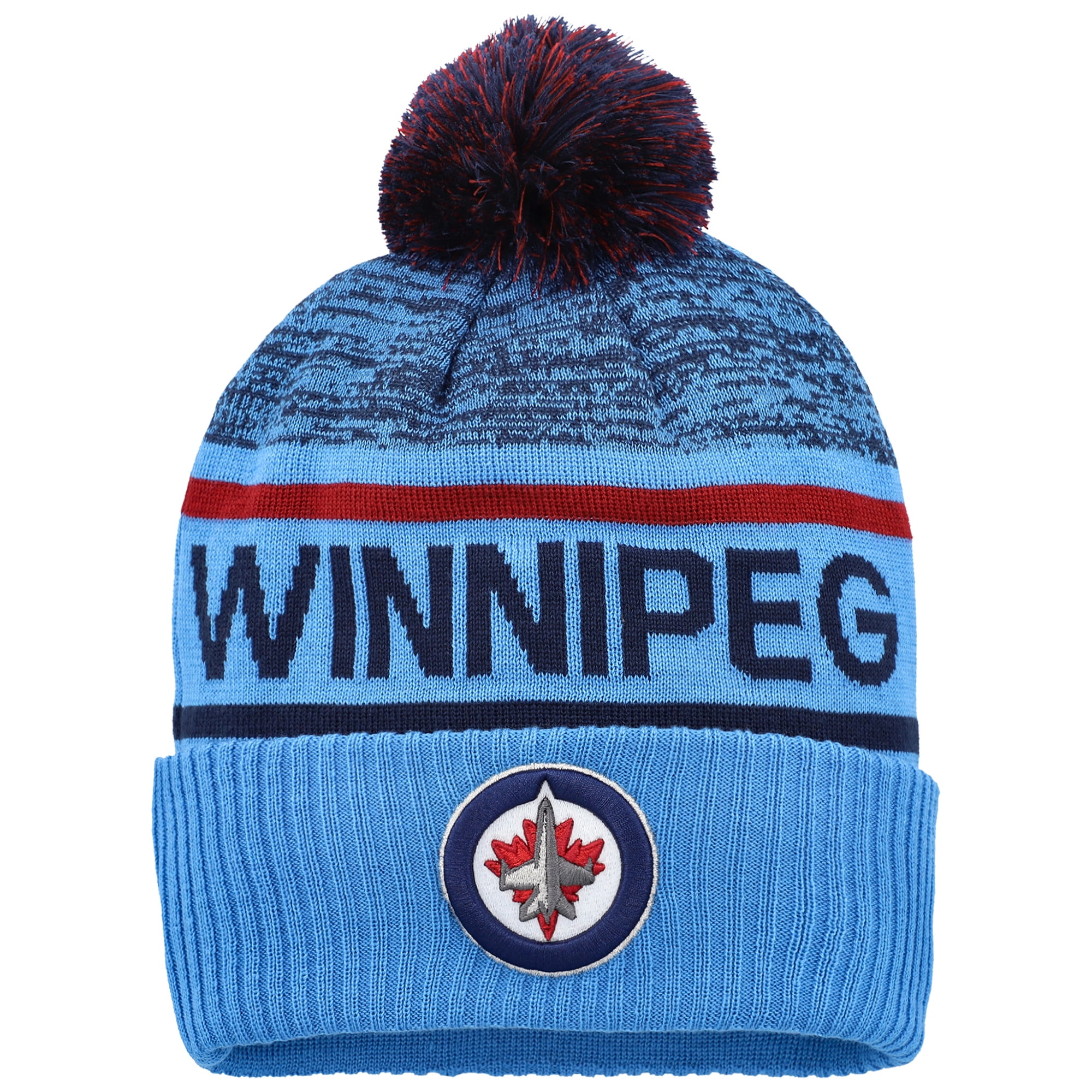 Men's Fanatics Light Blue/Navy Winnipeg Jets Authentic Pro Rink Cuffed Knit Hat with Pom