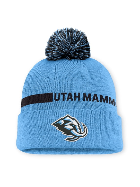 Men's Fanatics Light Blue Utah Mammoth Authentic Pro Rink Cuffed Knit Hat with Pom