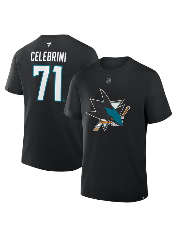 Men's Fanatics Macklin Celebrini Black San Jose Sharks Authentic Stack Name & Number T-Shirt