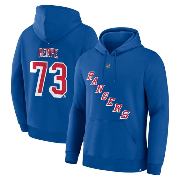 Men's Fanatics Matt Rempe-Blue New York Rangers Authentic Stack Name & Number Hoodie