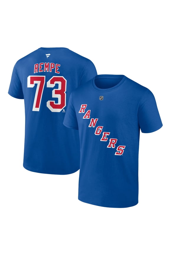 Men's Fanatics Matt Rempe Blue New York Rangers Authentic Stack Name & Number T-Shirt