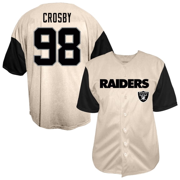 Men's Fanatics Maxx Crosby Cream Las Vegas Raiders Big & Tall Baseball Button-Up Shirt