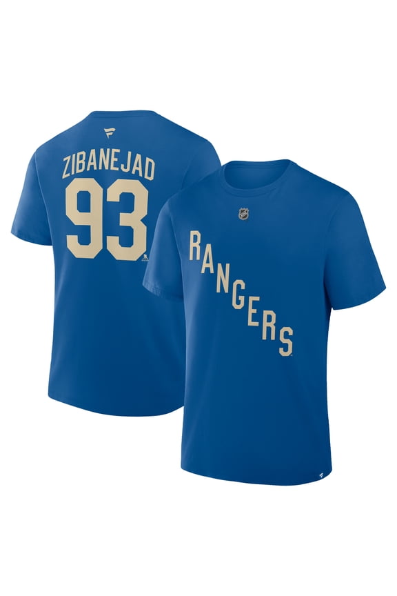 Men's Fanatics Mika Zibanejad Blue New York Rangers Authentic Stack Name & Number T-Shirt