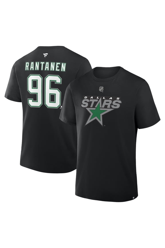 Men's Fanatics Mikko Rantanen Black Dallas Stars Authentic Stack Name & Number T-Shirt