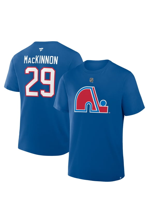Men's Fanatics Nathan MacKinnon Blue Colorado Avalanche Authentic Stack Name & Number T-Shirt