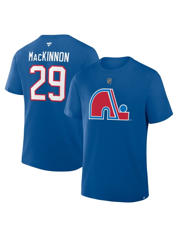 Men's Fanatics Nathan MacKinnon Blue Colorado Avalanche Authentic Stack Name & Number T-Shirt