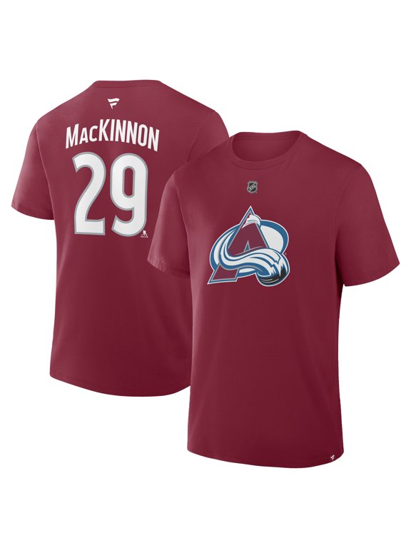 Men's Fanatics Nathan MacKinnon Burgundy Colorado Avalanche Authentic Stack Name & Number T-Shirt