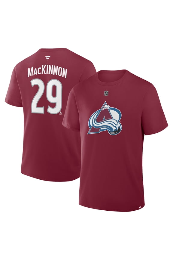 Men's Fanatics Nathan MacKinnon Burgundy Colorado Avalanche Authentic Stack Name & Number T-Shirt