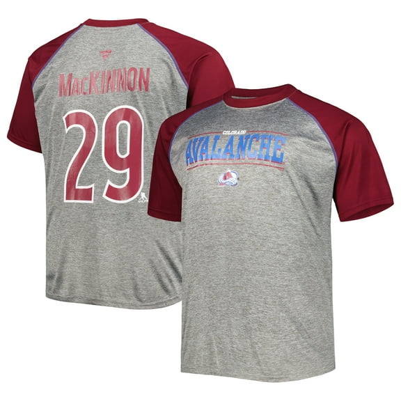 Men's Fanatics Nathan MacKinnon Heather Gray/Burgundy Colorado Avalanche Big & Tall Contrast Raglan Name & Number