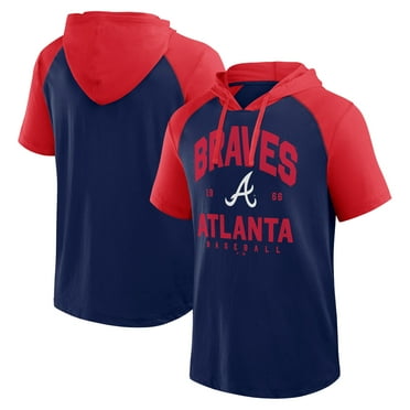 Men's-Fanatics  Navy Atlanta Braves Prime Raglan Short Sleeve Hoodie T-Shirt