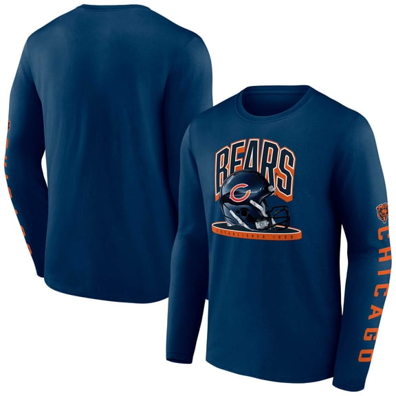 Men's Fanatics Navy Chicago Bears Helmet Platform Long Sleeve T-Shirt