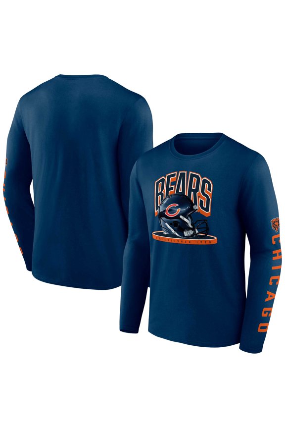 Men's Fanatics Navy Chicago Bears Helmet Platform Long Sleeve T-Shirt