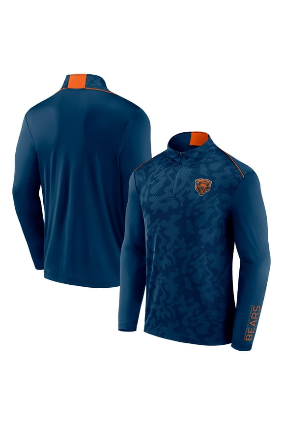 Men's Fanatics Navy Chicago Bears Jacquard Quarter-Zip Pullover Top