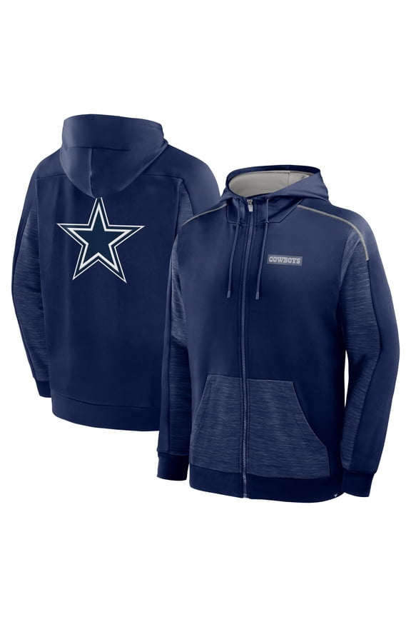 Men's Fanatics Navy Dallas Cowboys Checkdown Pass Full-Zip Hoodie