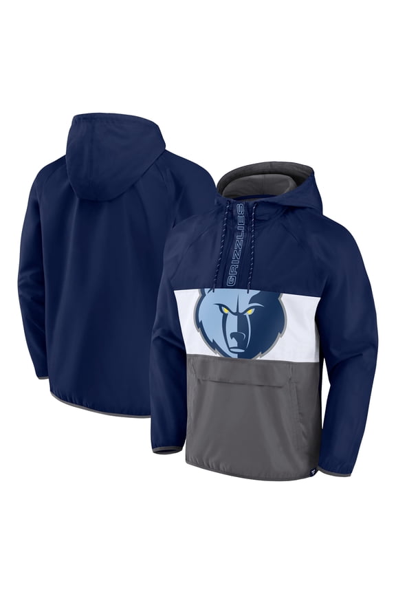Men's Fanatics Navy/Gray Memphis Grizzlies Anorak Flagrant Foul Color-Block Raglan Hoodie Half-Zip Jacket