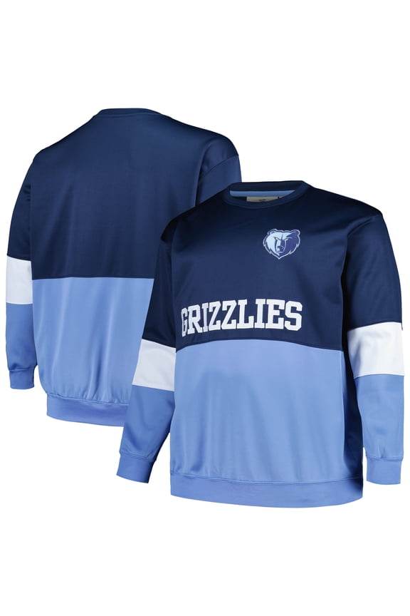 Men's Fanatics Navy/Light Blue Memphis Grizzlies Big & Tall Split Pullover Sweatshirt