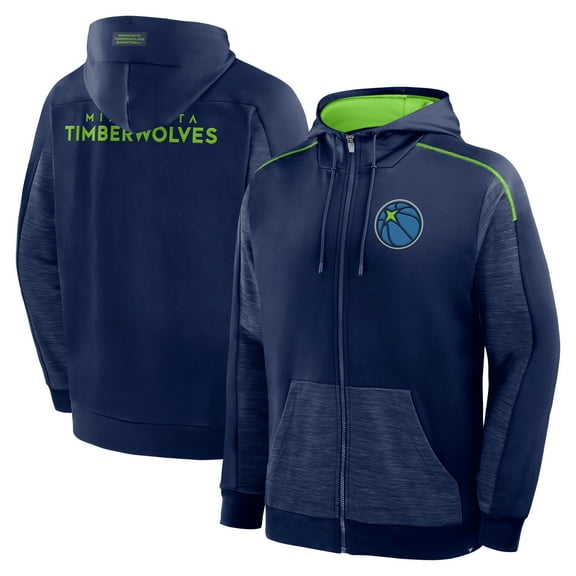 Men's Fanatics Navy Minnesota Timberwolves Back Door Cut Play Defender Full-Zip Hoodie