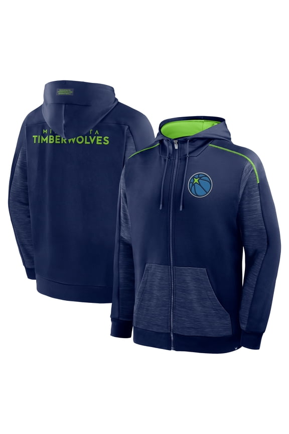 Men's Fanatics Navy Minnesota Timberwolves Back Door Cut Play Defender Full-Zip Hoodie