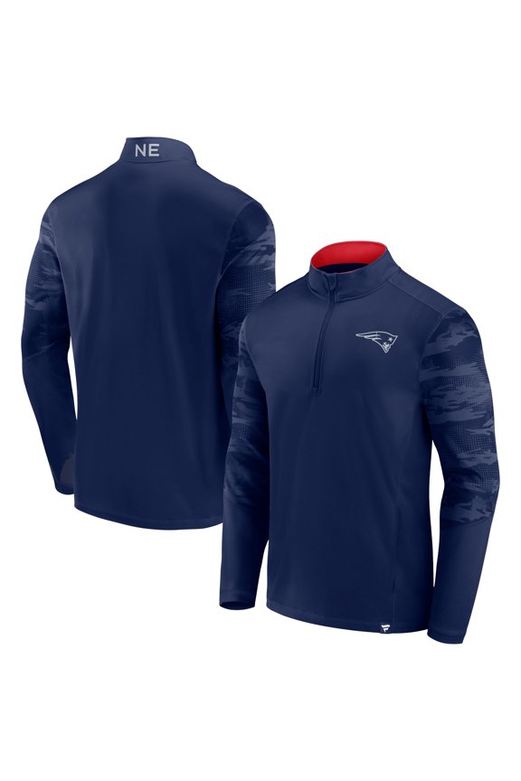 Men's Fanatics Navy New England Patriots Ringer Quarter-Zip Jacket