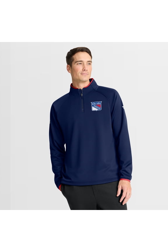 Men's Fanatics Navy New York Rangers Authentic Pro Rink Raglan Quarter-Zip Pullover