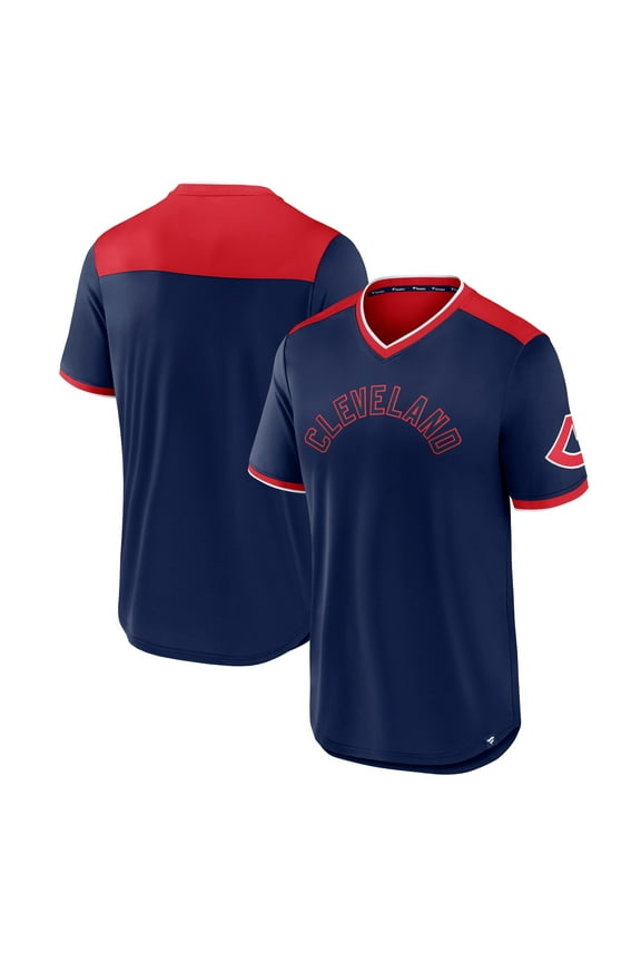 Men's Fanatics Navy/Red Cleveland Indians Cooperstown Collection True Classics Walk-Off V-Neck T-Shirt
