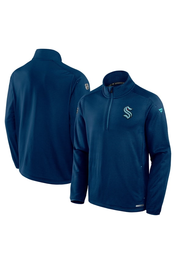Men's Fanatics Navy Seattle Kraken Authentic Pro Rink Quarter-Zip Jacket