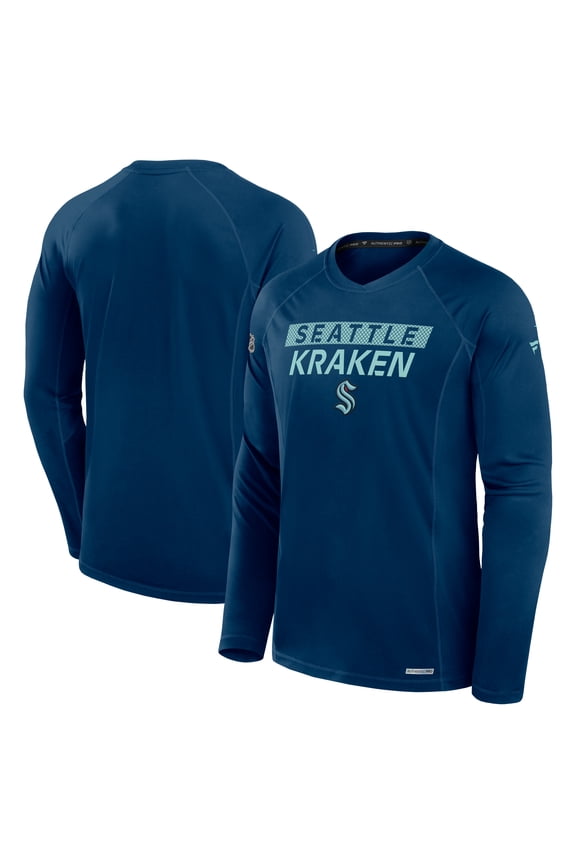 Men's Fanatics Navy Seattle Kraken Authentic Pro Rink Tech Long Sleeve T-Shirt