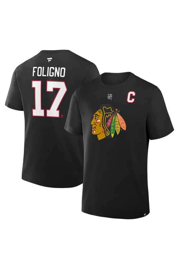 Men's Fanatics Nick Foligno Black Chicago Blackhawks Authentic Stack Name & Number T-Shirt