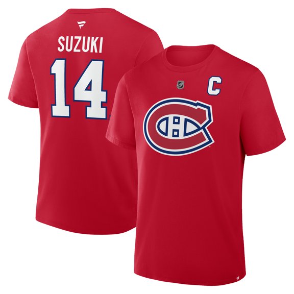 Men's Fanatics Nick Suzuki Red Montreal Canadiens Authentic Stack Name & Number T-Shirt