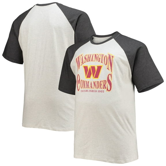 Men's Fanatics Oatmeal/Heathered Charcoal Washington Commanders Big & Tall Wordmark Raglan T-Shirt