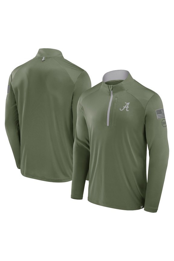 Men's Fanatics Olive Alabama Crimson Tide OHT Military Appreciation-Defender Quarter-Zip Jacket
