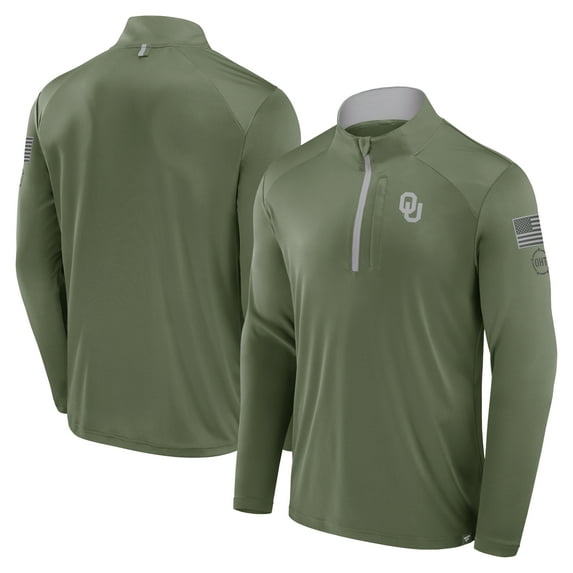 Men's Fanatics Olive Oklahoma Sooners OHT Military Appreciation-Defender Quarter-Zip Jacket