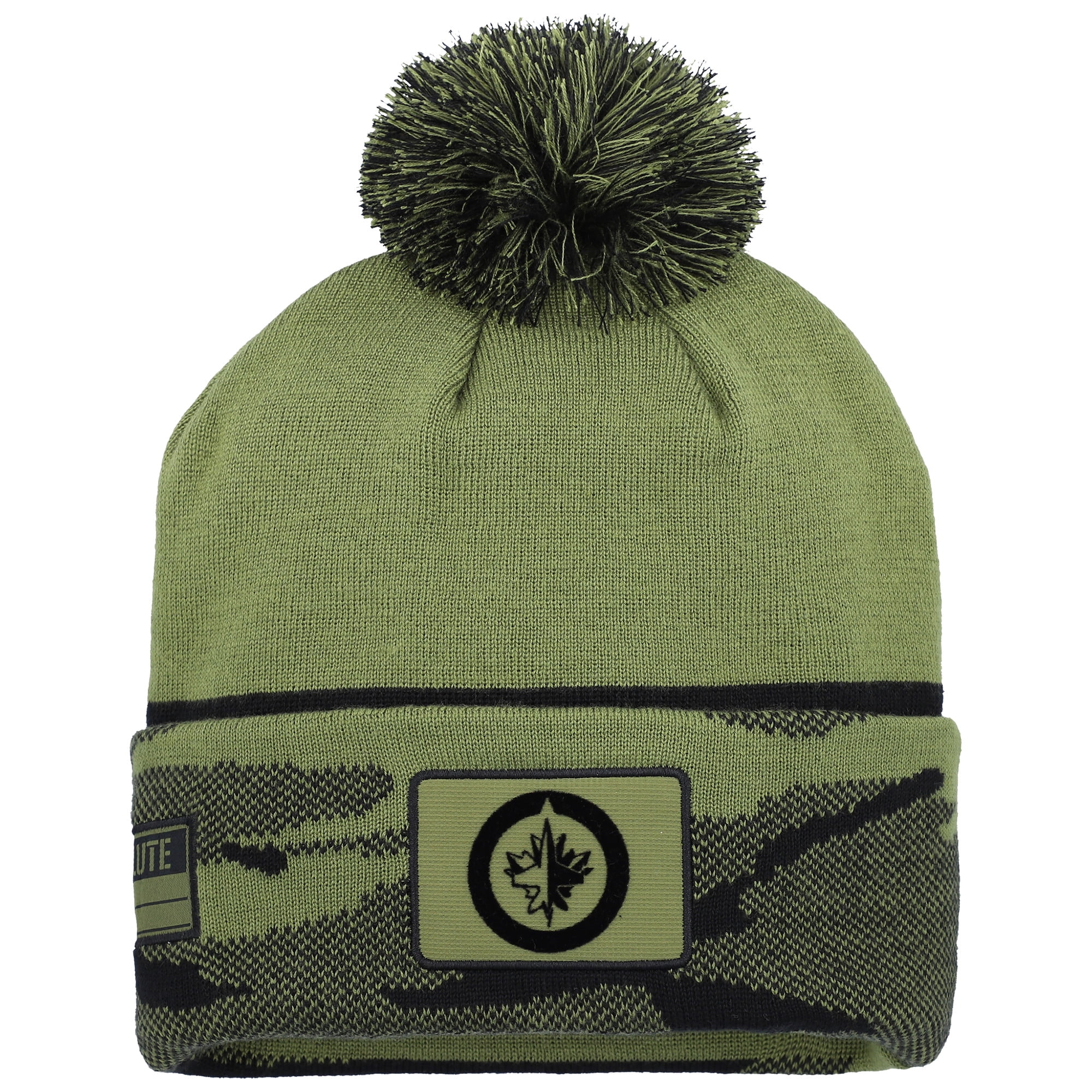 Men's Fanatics Olive Winnipeg Jets Military Appreciation Cuffed Knit Hat with Pom