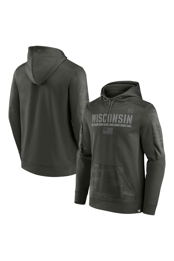 Men's Fanatics Olive Wisconsin Badgers OHT Military Appreciation Guardian Pullover Hoodie