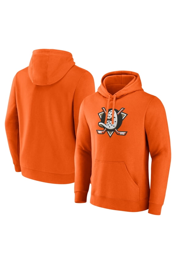 Men's Fanatics Orange Anaheim Ducks Primary Logo Fleece Pullover Hoodie
